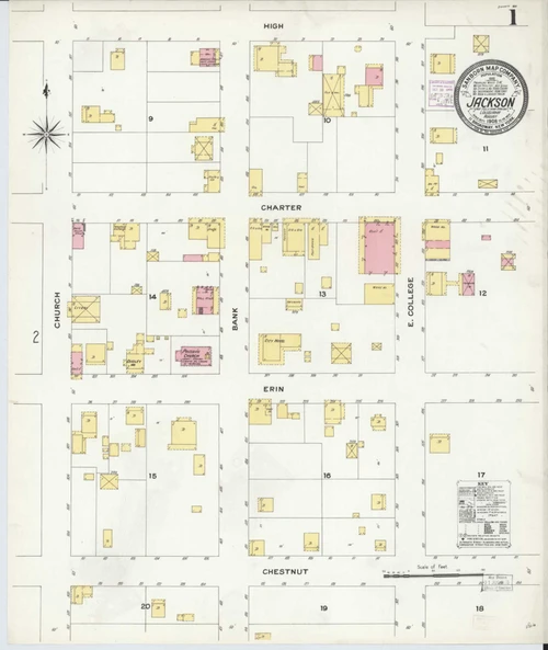 Jackson Louisiana 1908 - Fire Insurance Index - Old Map Reprint