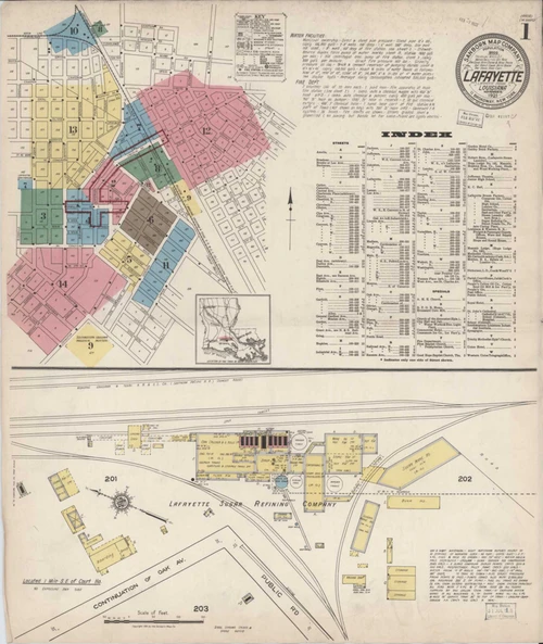 Lafayette Louisiana 1921 - Fire Insurance Index - Old Map Reprint