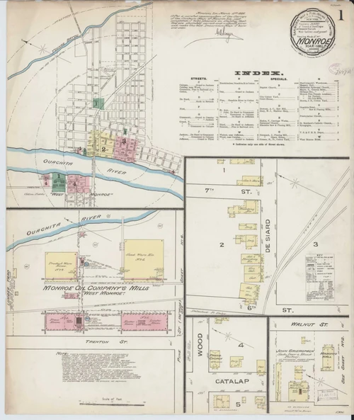 Monroe Louisiana 1886 - Fire Insurance Index - Old Map Reprint