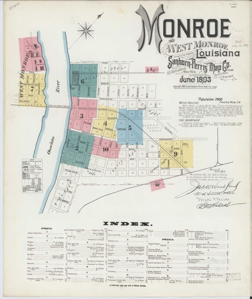 Monroe Louisiana 1893 - Fire Insurance Index - Old Map Reprint