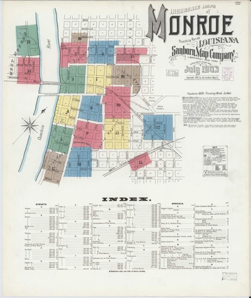 Monroe Louisiana 1903 - Fire Insurance Index - Old Map Reprint