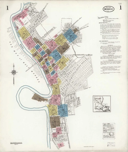 Monroe Louisiana 1926 - Fire Insurance Index - Old Map Reprint