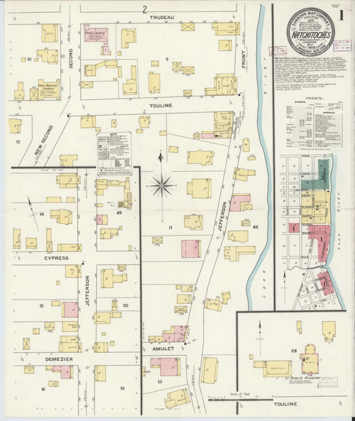 Natchitoches Louisiana 1909 - Fire Insurance Index - Old Map Reprint