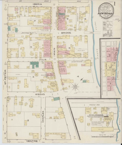 New Iberia Louisiana 1885 - Fire Insurance Index - Old Map Reprint