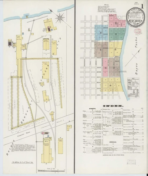 New Iberia Louisiana 1895 - Fire Insurance Index - Old Map Reprint
