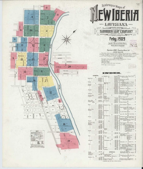 New Iberia Louisiana 1909 - Fire Insurance Index - Old Map Reprint