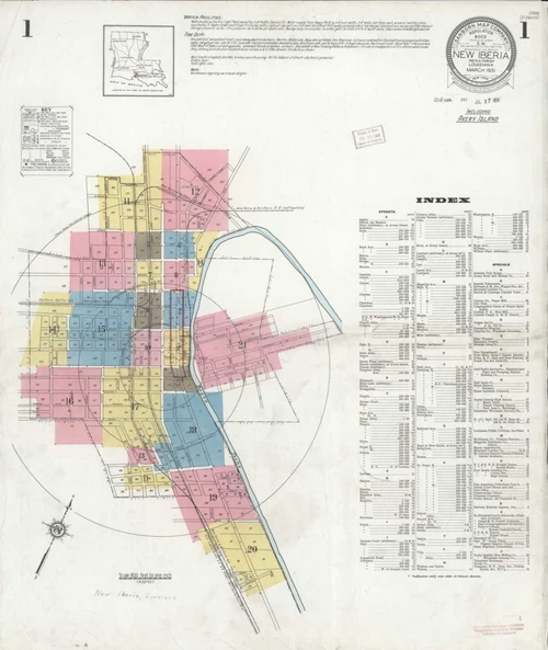 New Iberia Louisiana 1931 - Fire Insurance Index - Old Map Reprint