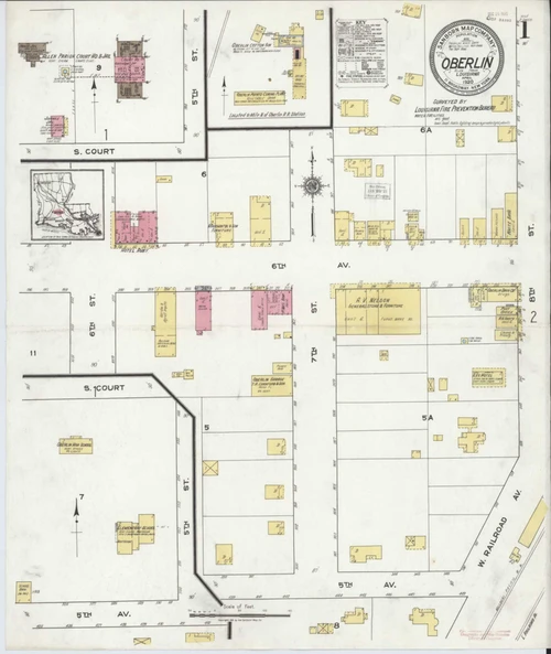 Oberlin Louisiana 1920 - Fire Insurance Index - Old Map Reprint