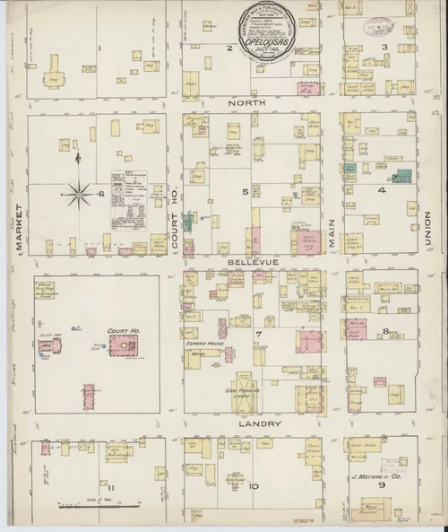 Opelousas Louisiana 1885 - Fire Insurance Index - Old Map Reprint