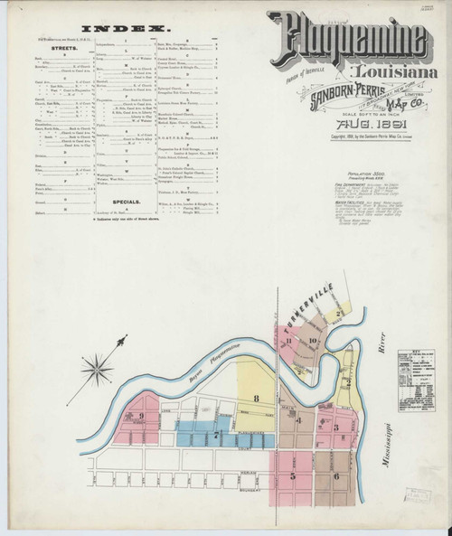 Plaquemine Louisiana 1891 - Fire Insurance Index - Old Map Reprint