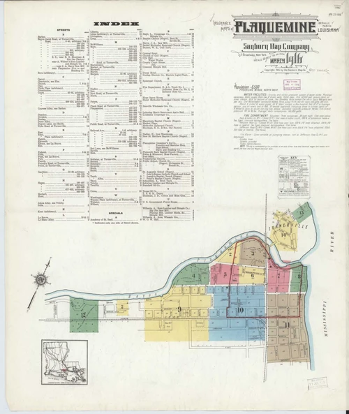 Plaquemine Louisiana 1916 - Fire Insurance Index - Old Map Reprint