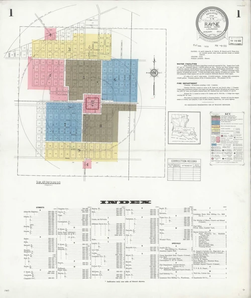Rayne Louisiana 1933 - Fire Insurance Index - Old Map Reprint