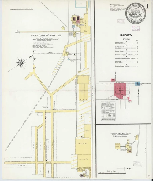 Robeline Louisiana 1909 - Fire Insurance Index - Old Map Reprint