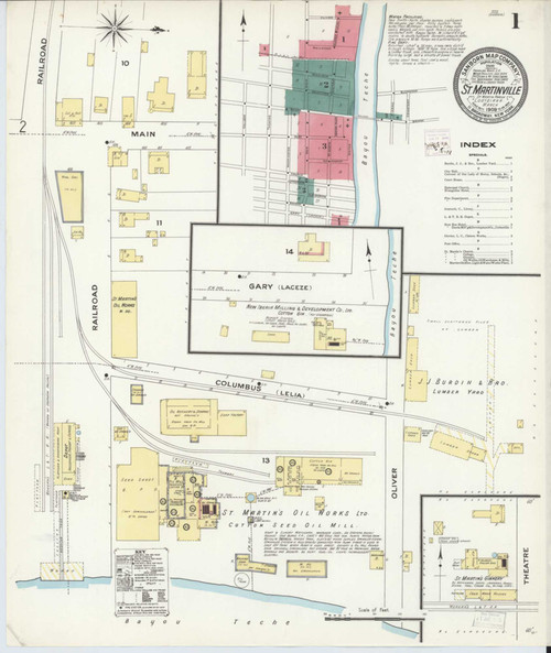 Saint Martinville Louisiana 1909 - Fire Insurance Index - Old Map Reprint