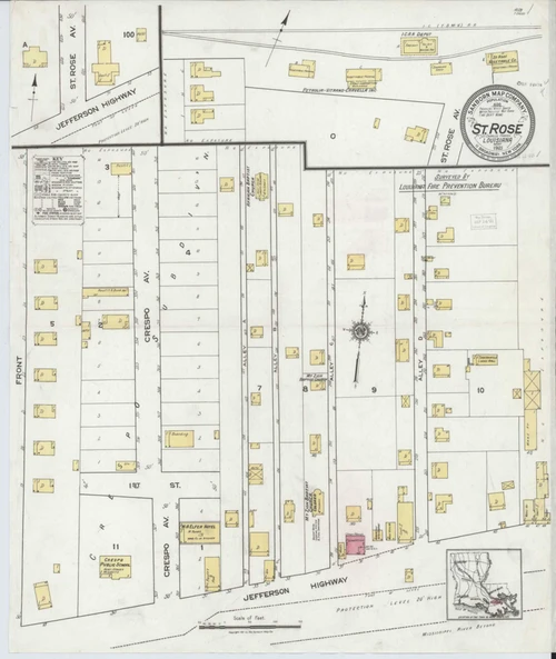 Saint Rose Louisiana 1921 - Fire Insurance Index - Old Map Reprint