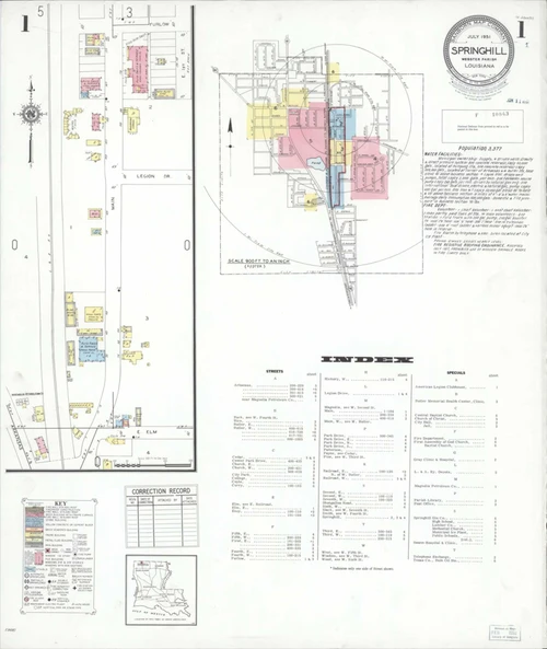 Springhill Louisiana 1951 - Fire Insurance Index - Old Map Reprint