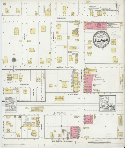 Sulphur Louisiana 1919 - Fire Insurance Index - Old Map Reprint