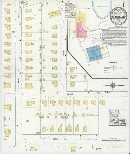 Sulphur Mine Louisiana 1920 - Fire Insurance Index - Old Map Reprint