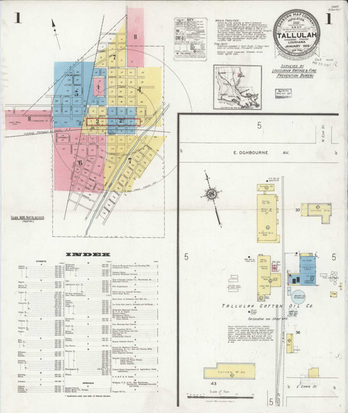 Tallulah Louisiana 1928 - Fire Insurance Index - Old Map Reprint
