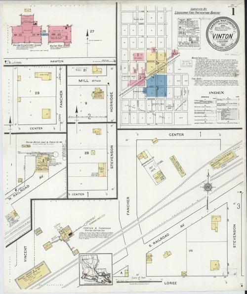 Vinton Louisiana 1920 - Fire Insurance Index - Old Map Reprint