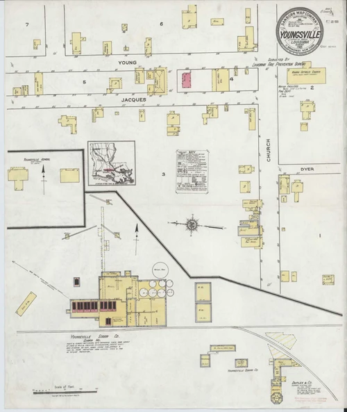Youngsville Louisiana 1921 - Fire Insurance Index - Old Map Reprint