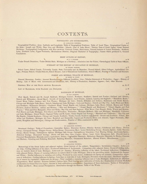 Contents III, Michigan 1873 Old Map Reprint - Walling State Atlas