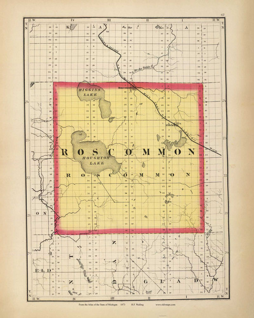 Roscommon 67, Michigan 1873 Old Map Reprint - Walling State Atlas