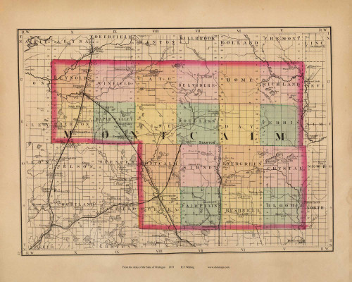 Montcalm 82, Michigan 1873 Old Map Reprint - Walling State Atlas
