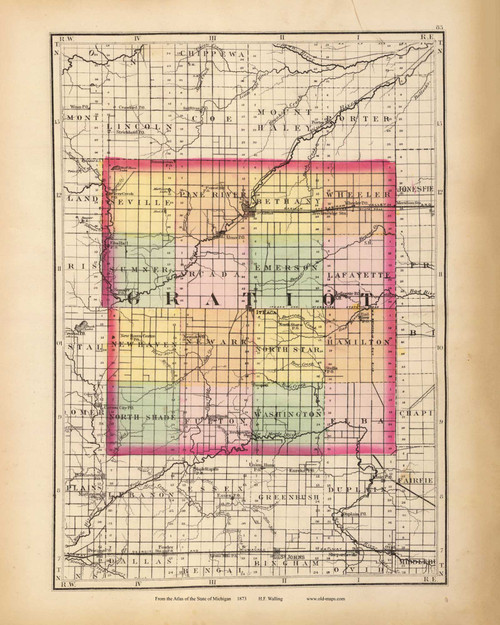 Gratiot 83, Michigan 1873 Old Map Reprint - Walling State Atlas