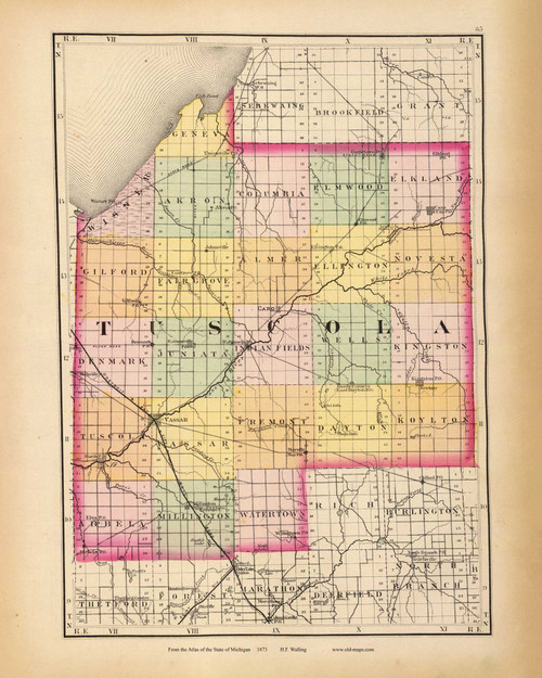 Tuscola 85, Michigan 1873 Old Map Reprint - Walling State Atlas