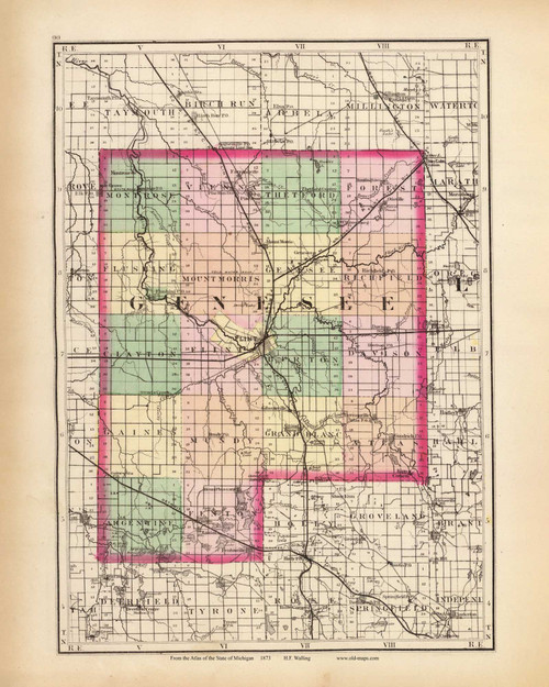 Genesee 90, Michigan 1873 Old Map Reprint - Walling State Atlas
