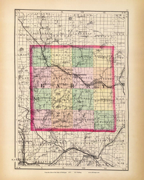 Barry 97, Michigan 1873 Old Map Reprint - Walling State Atlas