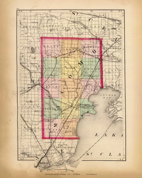 Macomb 102, Michigan 1873 Old Map Reprint - Walling State Atlas