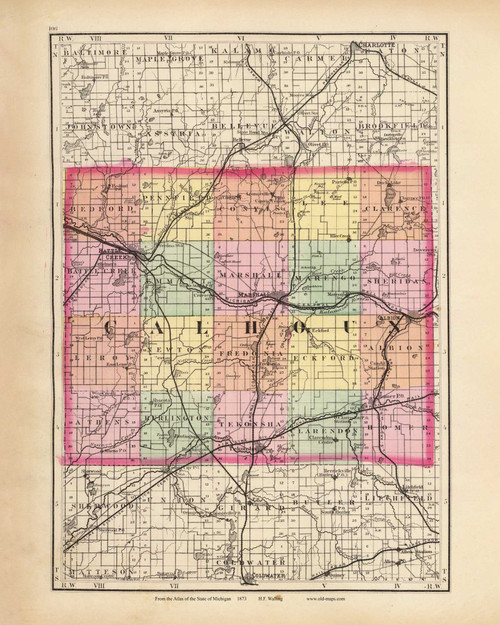 Calhoun 106, Michigan 1873 Old Map Reprint - Walling State Atlas