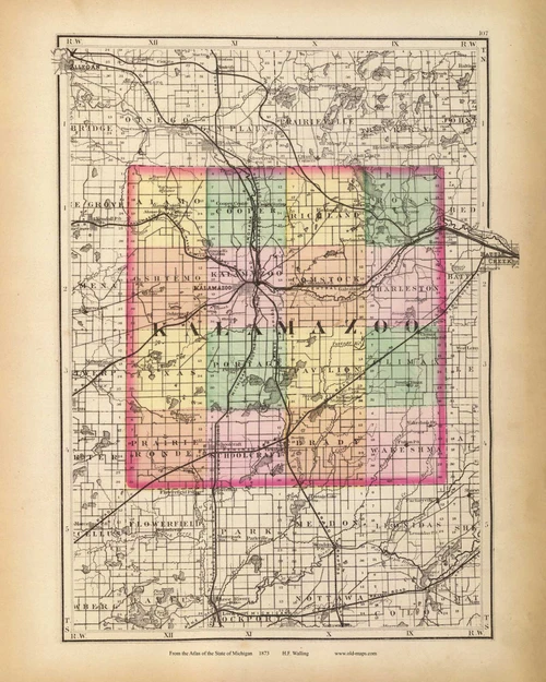 Kalamazoo 107, Michigan 1873 Old Map Reprint - Walling State Atlas