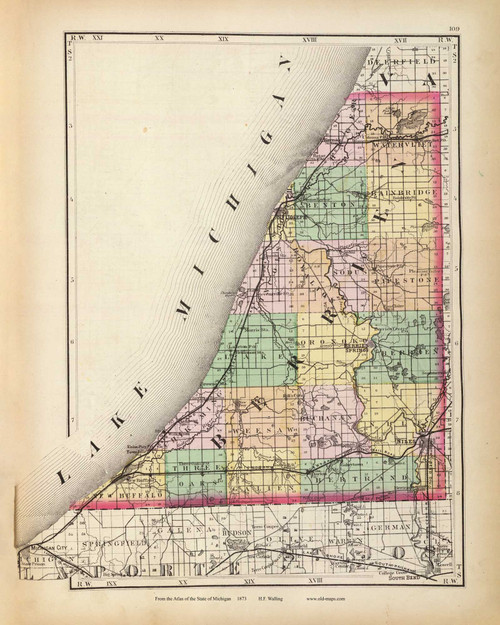 Berrien 109, Michigan 1873 Old Map Reprint - Walling State Atlas