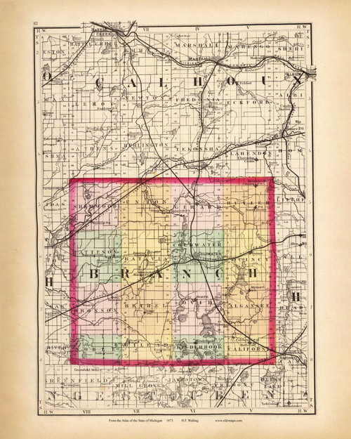 Branch 112, Michigan 1873 Old Map Reprint - Walling State Atlas