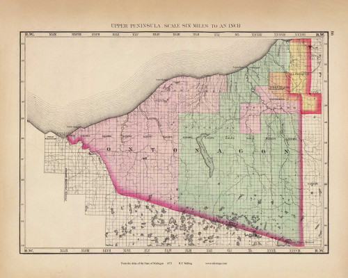 Ontonagon 116, Michigan 1873 Old Map Reprint - Walling State Atlas