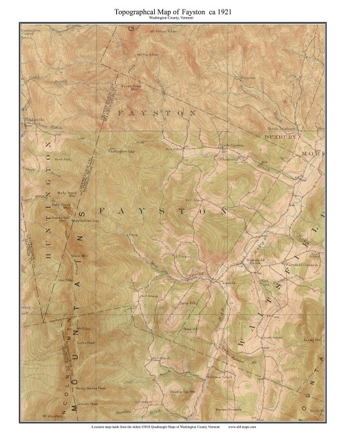 Fayston 1921 - Custom USGS Old Topo Map - Washington County, Vermont