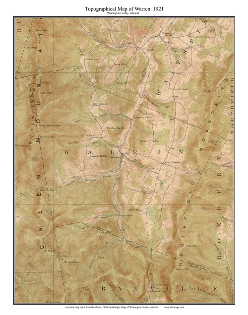 Warren 1921 - Custom USGS Old Topo Map - Washington County, Vermont