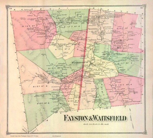 Fayston and Waitsfield - Custom, Vermont 1873 Old Town Map Reprint - Washington Co.
