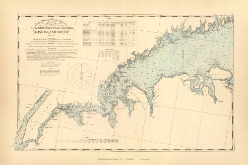 Long Island Sound - New York to Norwalk Islands 14-15, Connecticut 1893 Old Map Reprint - Hurd State Atlas
