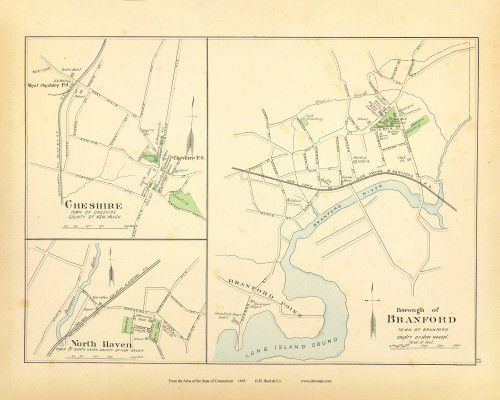 Cheshire, North Haven & Branford 77, Connecticut 1893 Old Map Reprint - Hurd State Atlas