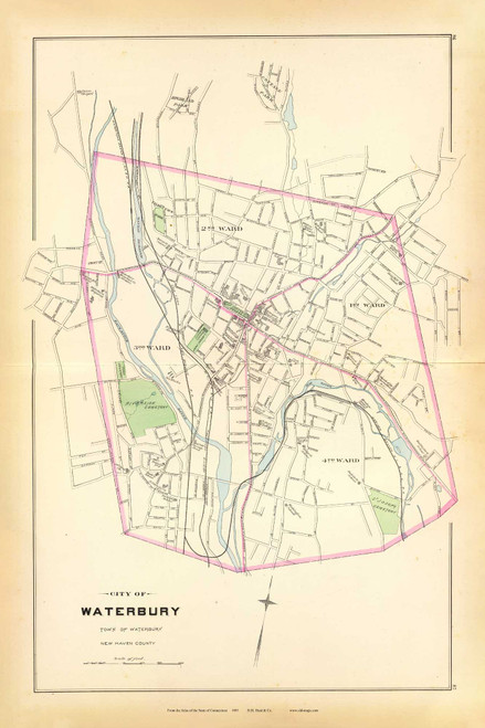 City of Waterbury 86-87, Connecticut 1893 Old Map Reprint - Hurd State Atlas