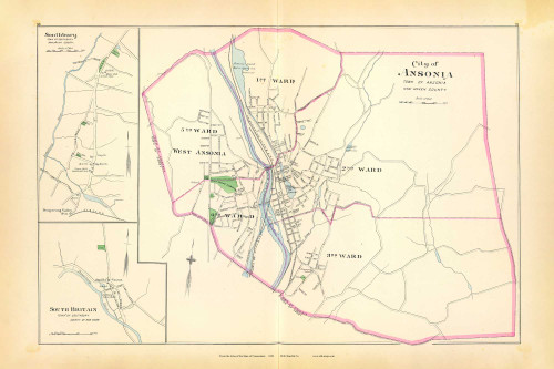 Southbury, South Britain & City of Ansonia 90-91, Connecticut 1893 Old Map Reprint - Hurd State Atlas