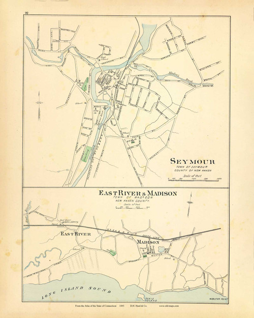 Seymour, East River & Madison 92, Connecticut 1893 Old Map Reprint - Hurd State Atlas