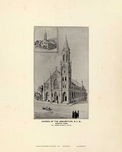 Church of the Assumption 92A, Connecticut 1893 Old Map Reprint - Hurd State Atlas