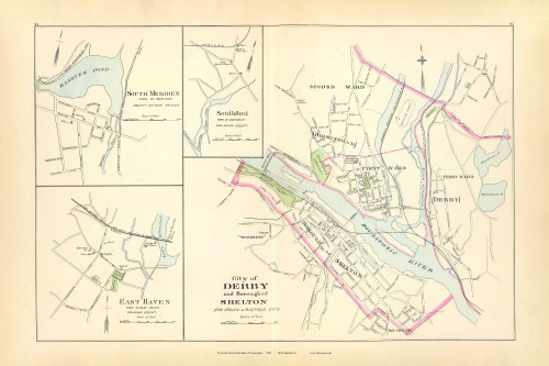 South Meriden, East Haven, Southford & City of Derby & Borough of Shelton 94-95, Connecticut 1893 Old Map Reprint - Hurd State Atlas