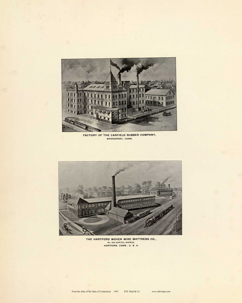 Factory of the Canfield Rubber Company & The Hartford Woven Wire Mattress Co. 112B, Connecticut 1893 Old Map Reprint - Hurd State Atlas