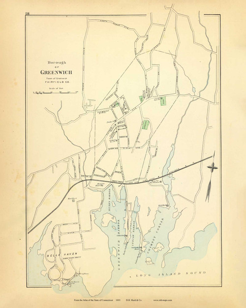 Greenwich 116, Connecticut 1893 Old Map Reprint - Hurd State Atlas